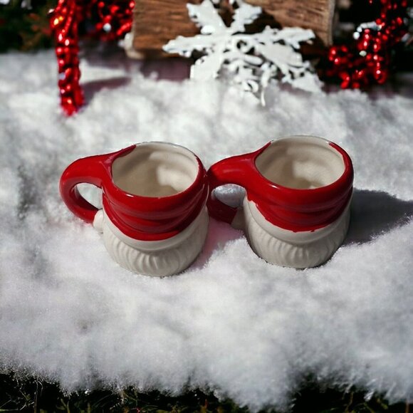 Vintage Mini Santa Christmas Mugs Winking and Non-Winking Ceramic Set 2 oz 2.5" - Picture 8 of 11